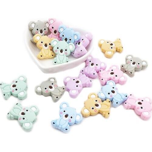 Chenkai 50PCS Silicone Koala Teether Beads Chewable Dummy Animal Teething Beads BPA Free For Baby Nursing Teething Accessories