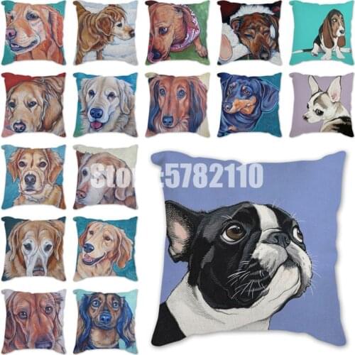 Sofa Decorative Cushion Cover Dachshund Dogs Bulldog Pug Cute Pillowcase Polyester Single cushion Print Throw Pillow Pillowcover
