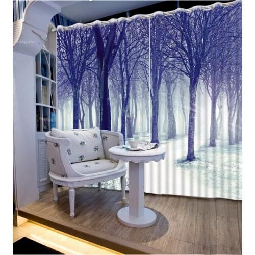 Tree Forest Curtain,Winter Nature White Snow on Tree Branch Country Farmhouse Art Print Curtain for Living Room Bedroom 2 panels