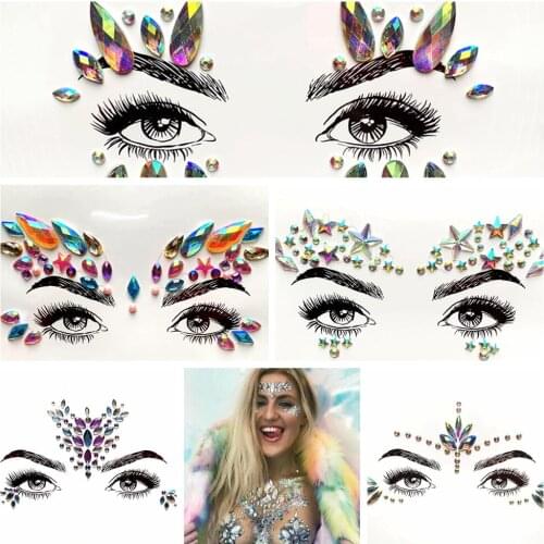 DIY Crystal Face Jewelry Flash Eyes Gems Sticker Fashion Body Art Paste For Club Party Show Glitter Eye Decoration Makeup Tools