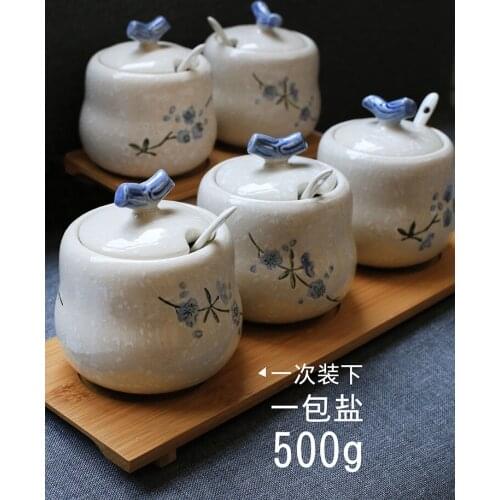 Seasoning Pot Ceramic with Snowflake Pattern Seasoning Box Seasoning Bottle Set Salt Household Chili Oil Tank Kitchen Supplies