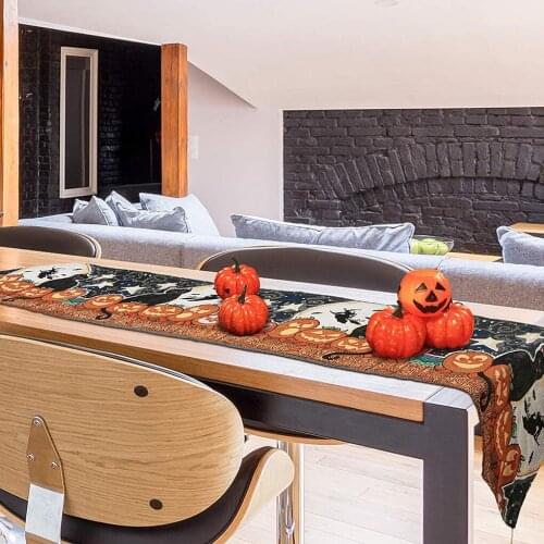 Halloween Party Tablecloth Decoration Christmas Gift Print Pattern Table Runner Cotton Linen Art Desktop Cover For Home Kitchen