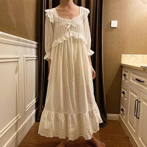 Cotton Nightwear Princess Women Sleepwear Dress Vintage Nightgown Summer