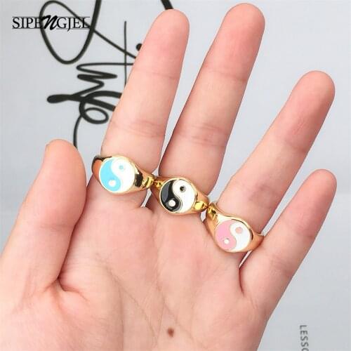 SIPENGJEL Love Ring For Women Yin Yang Rings For Girls Leisure Afternoon Tea Accessories Metal Rings Jewelry Gift