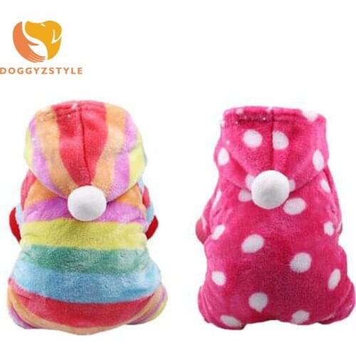 Coral Fleece Dog Jumpsuit Warm Winter Rainbow Striped Dot Pattern Pet Pajamas Puppy Cat Clothes Apparel For Small Medium Dogs