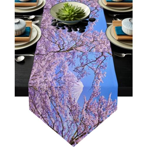 Mount Fuji Cherry Tree Pink Flowers Modern Table Runner Wedding For Party Event Home Decoration Table Mat Decor Accessories