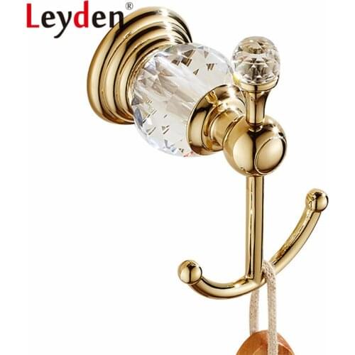 Leyden Luxury Bathroom Accessories Clothes Hooks Crystal Robe Hook Gold Wall Mounted European Towel Hooks Bathroom Hardware