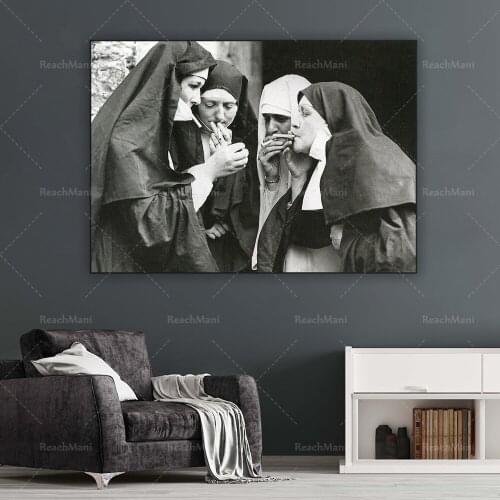 Nonnes smoking prints, smoking nuns, cigarette photos, black and white photos, humorous and interesting art retro photo decorati