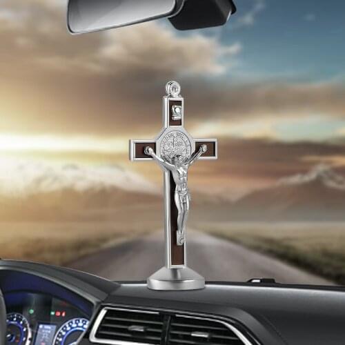 Fashion Car Ornament Metal Wood Jesus Cross Crucifix Auto Interior Dashboard Decoration Christian Jesus Ornaments Accessories