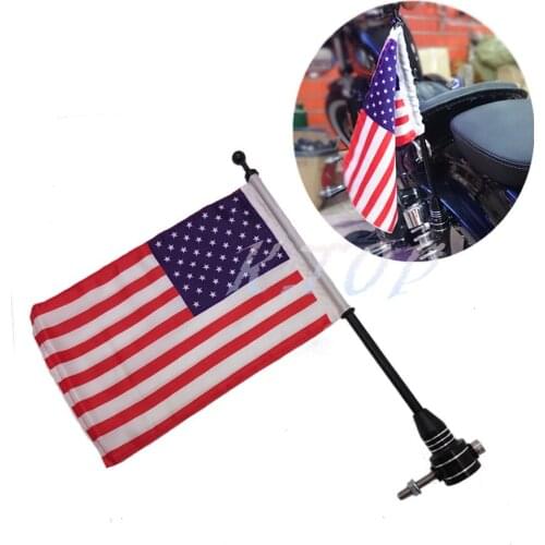 Motorcycles Black CNC Rear Side Mount Luggage Rack USA Flag Flag Pole For Harley