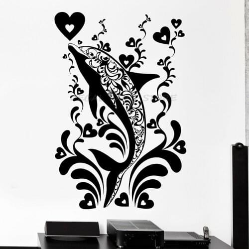 Dolphin Wall Decal Ocean Marine Themed Style Ornament Sea Animals Art Mural Vinyl Window Sticker Kids Bedroom Nursery Decor 1531