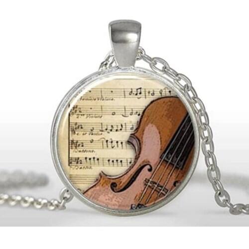 New sale Violin Necklace Musical Instrument Jewelry Glass cabochon Necklace Violin pendant at birthday gift to girl A-088-1 HZ1