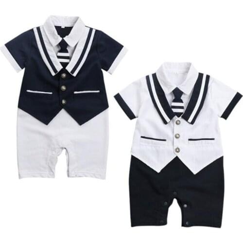 New 2021 Navy Wind Newborn Kids Boys Gentleman Jumpsuits Clothes Summer Baby Boys Rompers Short Sleeve Children Rompers