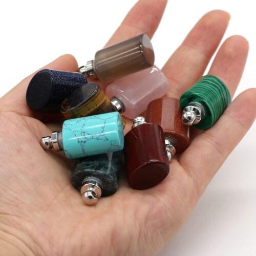 New Natural Agates Pendant Oblate Cylindrical Perfume Bottle Pendant Necklace Size 18x22mm For Making Jewelry Necklace