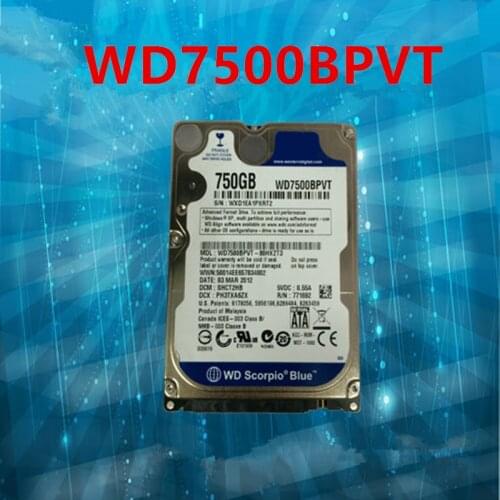 New Original HDD For WD 750GB 2.5" SATA 3 Gb/s 8MB 5400RPM 9.5MM For Internal Hard Disk For Notebook HDD For WD7500BPVT