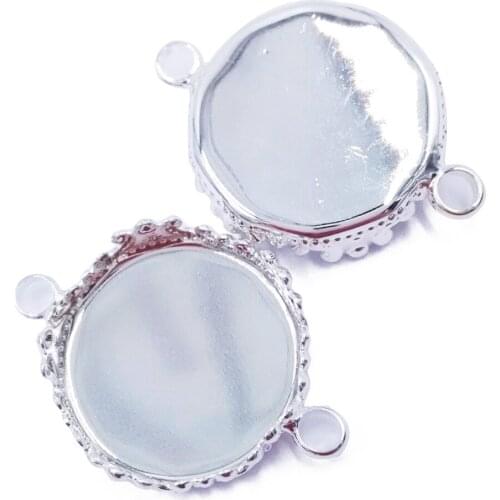 Wholesale Lot 1000Piece Silver Plated Round Bezel 15mm Link Connector Blank Pendant Trays Pendant Blanks Double Loop PT11