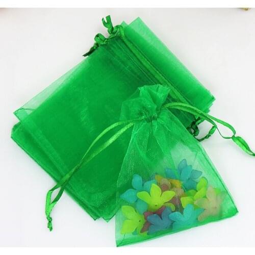 Wholesale 500pcs/lot Drawable Dark Green Organza Bags 5x7cm Wedding Favor Christmas Gift Bag Jewelry Packaging Bags & Pouches