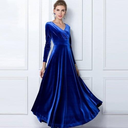 Autumn Winter Dress Women Casual Vintage Ball Gown Velvet Dress Oversize 3XL Sexy Long Party Dress