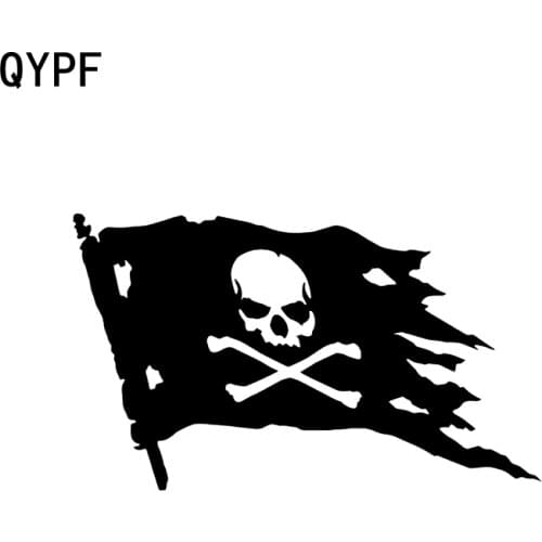 QYPF 15.8CM*9.3CM Jolly Roger Pirate Flag Fashion Vinyl Car Window Sticker Decal Black/Silver C15-0451