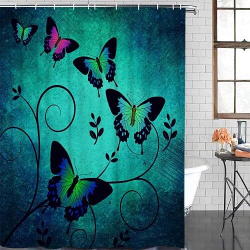 Butterfly Retro Shabby Shower Curtain Polyester Fabric Bathroom Home Decor Waterproof Shower Curtains with Hooks