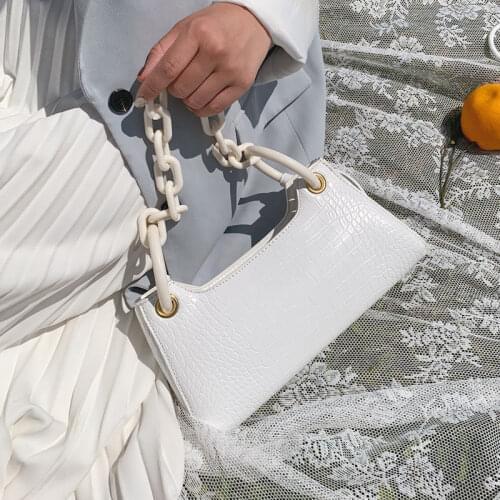 2020 Summer Solid Color Shoulder Bag PU Leather Small Armpit Bags for Women Thick Chain Candy Color Women Shoulder Handbags