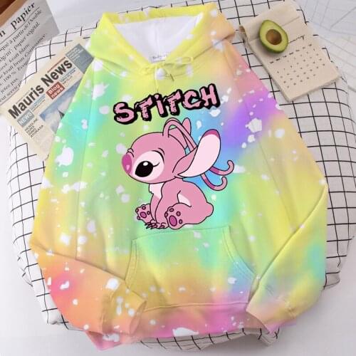 Disney Stitch Hoodies Couple before and after printing Cute Kawaii Casua Kawaii Casual Tops Print Hooded Sweatshirt Long Sleeves