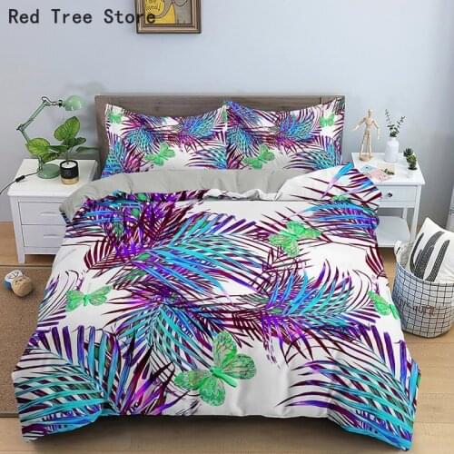 Tropical Leaves Duvet Cover Set Plants Flower Print Bedding Sets 3D Home Textile Bedclothes Kids Girl Microfiber Queen King Size