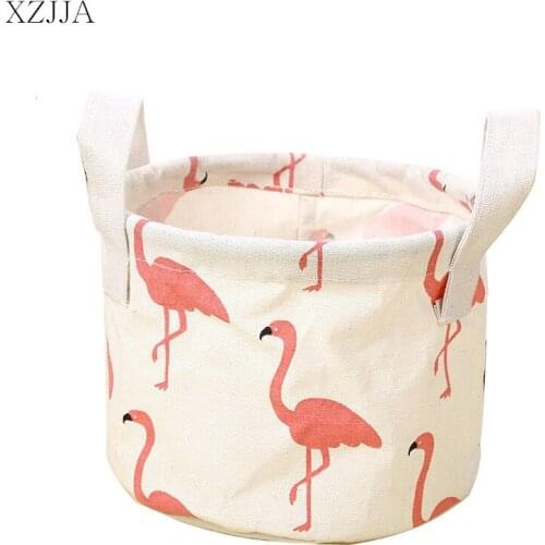 XZJJA Cute Flamingos Cotton Linen Sundries Storage Box Baskets Foldable Dresser Desktop Makeup Organizer Cosmetics Container