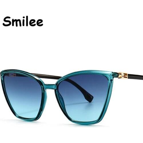 Retro Big Frame Blue Cat Eye Sunglasses For Women 2021 Trend Luxury Brand Gradient Sun Glasses Female Summer Beach Goggles UV400