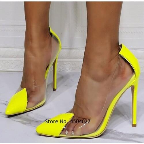 Women High Heels Pointed Toe Stiletto Heel Chic Yellow Slip-on Wedding Party Shoes for Lady Pumps 12cm 10cm 8cm