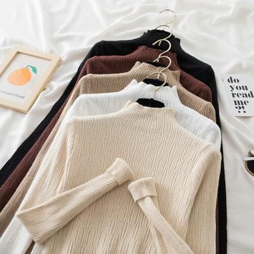 Chic casual Autumn Winter Basic Sweater pullovers Women Mock Neck Solid Knit Slim Pullover female Long Sleeve Warm Black Sweater