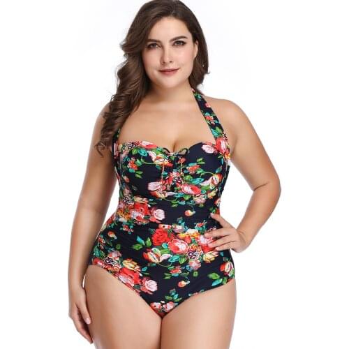 2021 Vintage Retro Plus Size Swimwear Women One Piece Swimsuit Push Up Monokini Large Size Bathing Suits Beachwear Swimming Suit