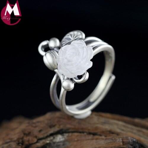 Crystal Flower Wedding Rings For Women Jewelry Gifts Handmade Plant 925 Sterling Silver Engagement Ring Accessories Female SR55