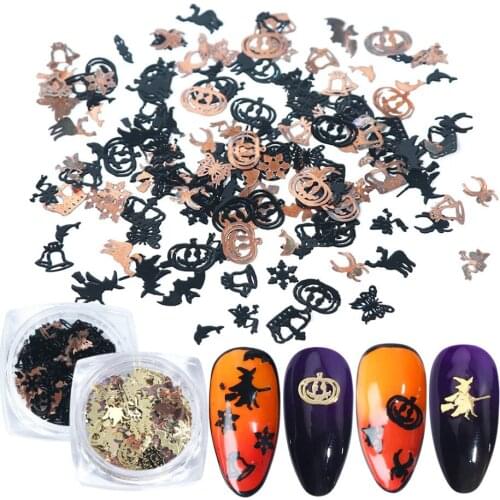 1 box of nail sequins decorative nail halloween patch ins ultra-thin and delicate black gold pumpkin bat nail jewelry patch