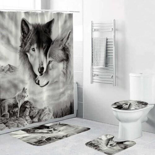 16 180x180cm 1Pc/3Pcs/4Pcs White Wolf Dream Catcher Wolf Eyes With 12 Hooks Bathroom Shower Curtain Toilet Mat Lid Rug Curtain