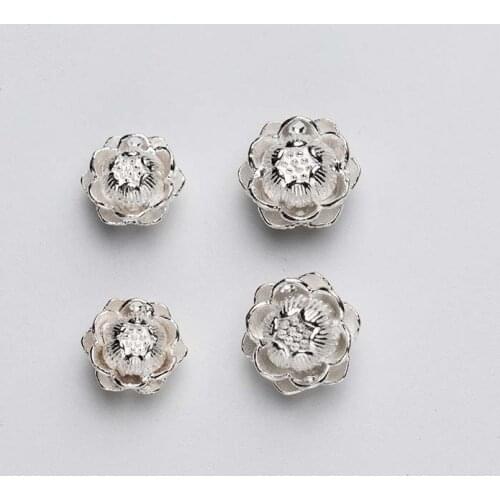 1pcs Fancy Cubic Lotus Shape Charm Beads 925 Sterling Silver Spacer Beads Fit Bracelets Necklace Making DIY Jewelry Findings