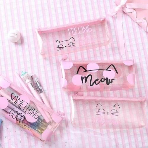 1pcs Cute Girl Pink Pencil Bag Kawaii Animal Cats Pencil Bag School Stationery Supplies