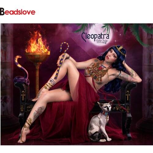 5d home decoration diamond painting Cleopatra and cat full drill square round diamond embroidery mosaic decor gift S24