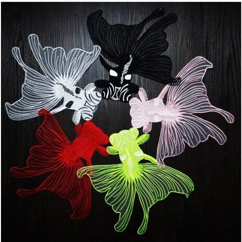 6pcs/lot Large Organza Embroidery Patches Goldfish Fish for Fashion Clothing Decoration Accessories Applique