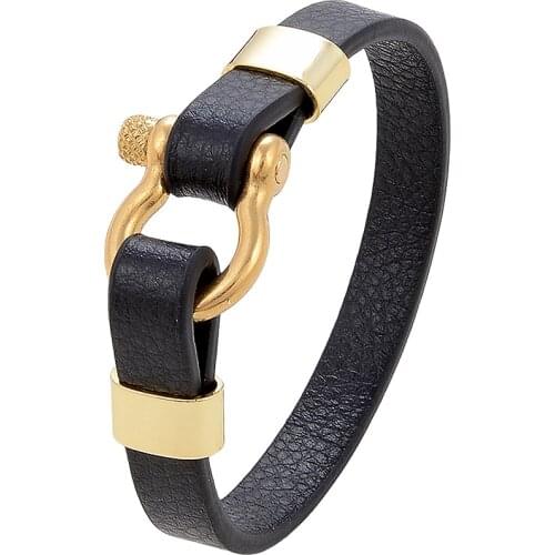 Fashion Shackle Paracord Bracelets Men Leather Rope Chain Stainless Steel Survival Button Bracelets For Women Navy Style Jewelry
