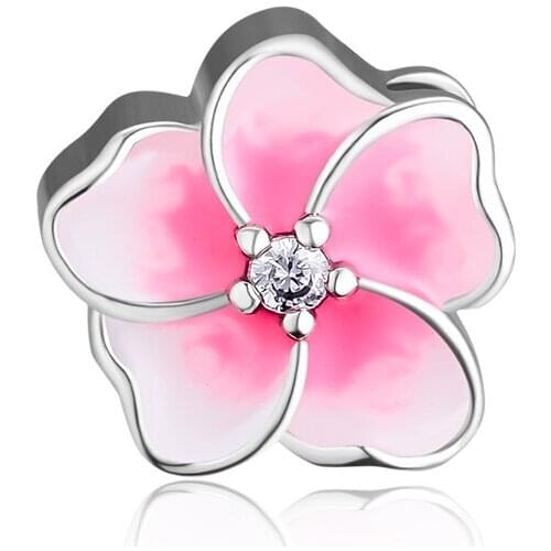 DIY Fits for Pandora Charms Bracelets Orchid Beads with Radiant Pink Enamel & CZ 100% 925 Sterling-Silver-Jewelry Free Shipping