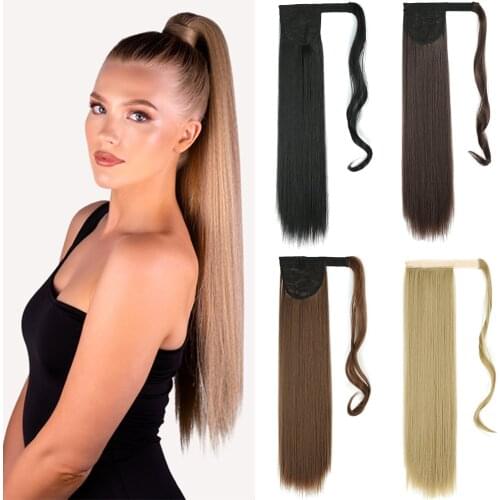 AZIR Long Straight Ponytail Hair Synthetic Extensions Heat Resistant Hair 22Inch Wrap Around Pony Hairpiece for Women