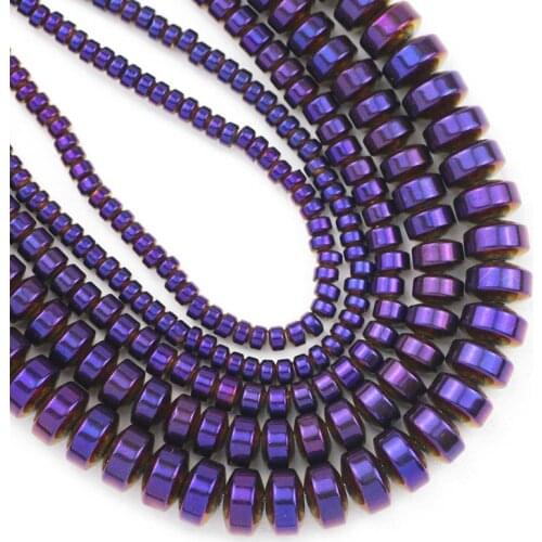 3/4/6/8MM Purple Flat Cylinder Round Hematite Natural Stone Spacers Charm Loose Beads For Jewelry Making Diy Bracelets Necklace