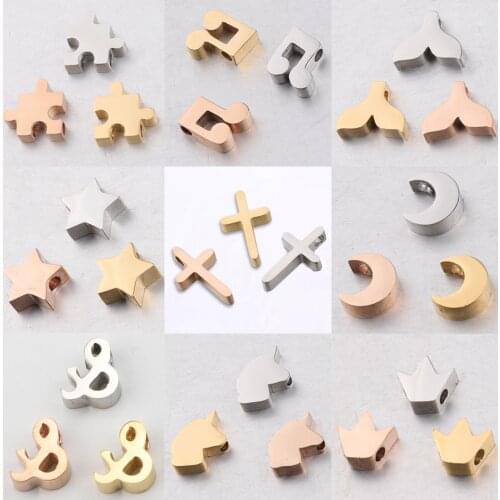 Fnixtar 5Pcs/Lot Moon Star Cross Beads Charms Stainless Steel Beads For DIY Making Necklace Braid Bracelets Christmas Jewelry