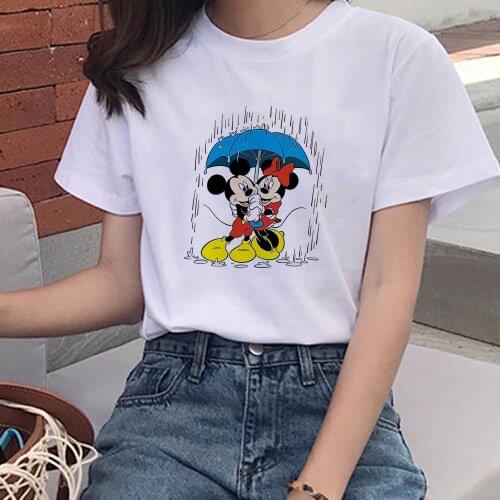 Couple T Shirt Funny Women Summer Short Sleeve Tshirt White Casual Disney Mickey Minnie Lovers Print Streetwear Fashion T-shirts