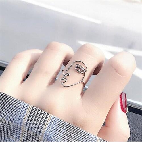 Hot Sale Charm Open Human Face Rings for Women Men Adjustable Size Finger Rings Valentines Day Gift Jewelry 2021 New