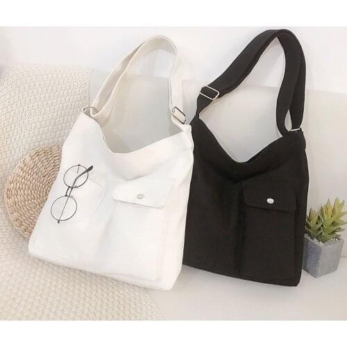 Canvas Bags Reusable Shopping Shoulder Bag Simple Casual Daily Women Fashion Handbag Portable Folding Ladies Large Capacity Tote