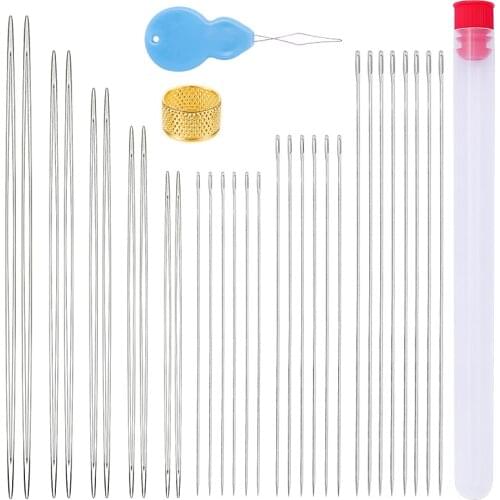 Imzay 30PCS Beading Needles Set 5 Size 10 Pcs Big Eye Needles and 20 Pcs Long Straight Needles For Bracelet Necklace Easy Thread