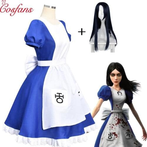 Game Alice Madness Returns Cosplay Costume Halloween Costumes Maid Dresses Apron Dress For Women Girls Plus Size costume and wig