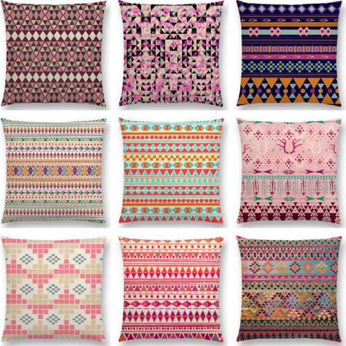 Colourful Tribal Retro Prints Small Pieces Floral Decorative Pattern Geometric Stripe Rainbow Cushion Cover Sofa Pillow Case